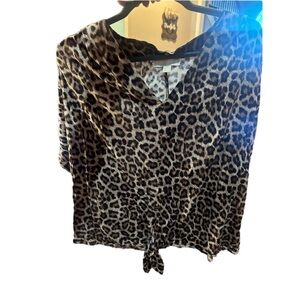 Michael Kors Womens  Brown Cheetah Howl Neck  Slinky Blouse Top bottom tie